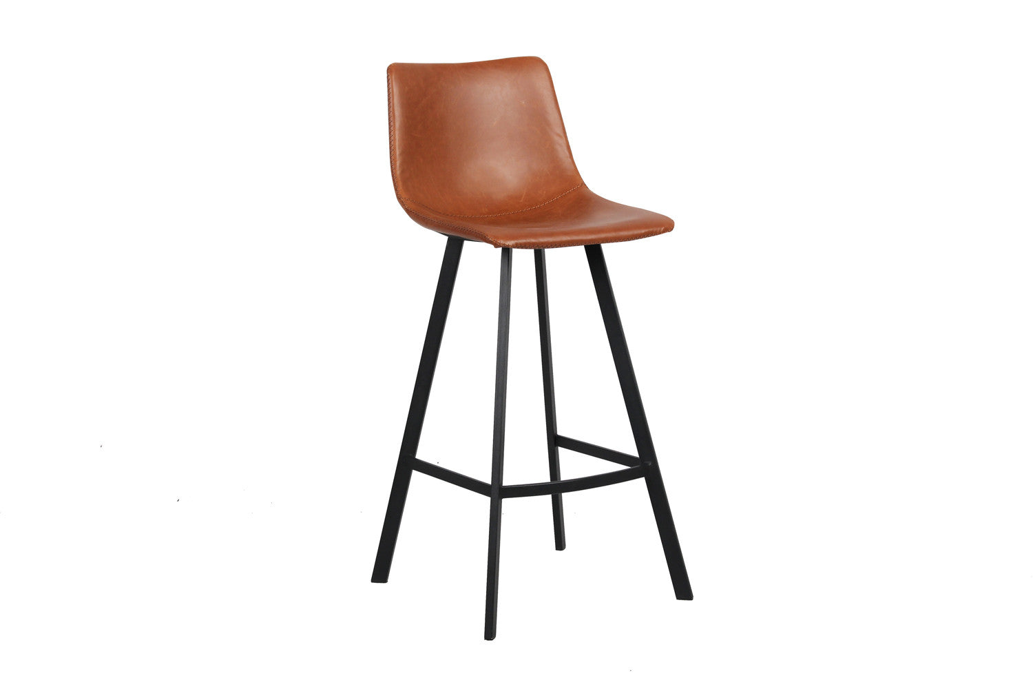 Mirello Barstoel - Cognac Leer met Metalen Onderstel